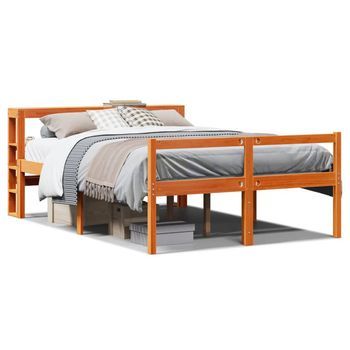 Estructura Cama Con Cabecero Madera Pino Marrón Cera 135x190 Cm Vidaxl