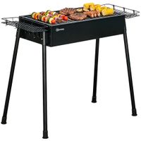 outsunny barbacoa de carbon portatil con 2 parrillas de acero inoxidable y 2 especieros ideal para camping 77x30x70 cm negro   aosom espana