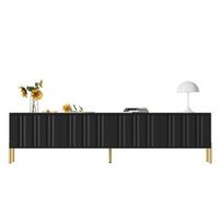 mueble para tv - puertas con ranuras verticales y patas doradas - mdf y aglomerado - negro 190x38x48cm