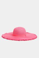 sombrero fucsia de paja con borde deshilachado