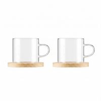tazas de te con platos de bambu - lote de 2