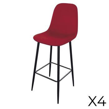 Lote De 4 Taburetes Loly, Asiento Y Respaldo En Terciopelo Burdeos, Estructura De Metal Negro.