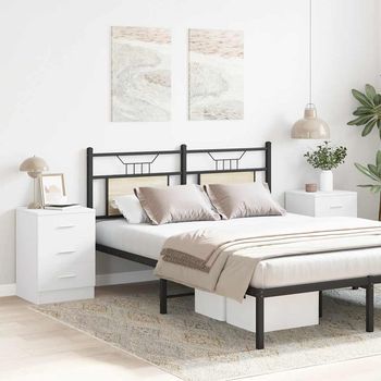 Pack 2 Uds Mesitas De Noche, Mesilla Madera Contrachapada Blanco 38x35x56 Cm
