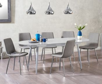 Olivia Extending Light Grey High Gloss Dining Table with Helsinki Fabric Chairs - Grey, 4 Chairs