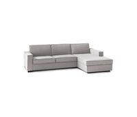 sofa fixo com peninsula de madeira