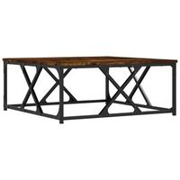 mesa de centro 70x70x30 cm madera y metal trabajados - marron