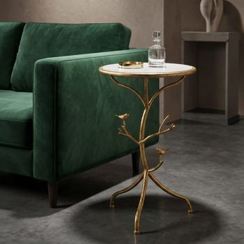 Mesa de centro de metal dorado y mármol cm ø 38x60