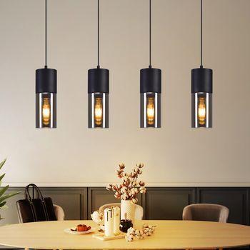 Nettlife Lámpara Colgante  Para Mesa De Comedor, E27, 4 Llamas, Led Ajustable, Pantalla De Cristal Moderna