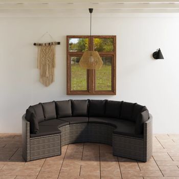 Conjunto De Sofás De Jardín 6 Uds | Mueble Jardin Mesa Y Sillas Y Cojines Ratán Sintético Gris Cfw890150