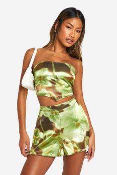 Top De Flores Difuminadas Con Atadura Y Pañuelo, Verde
