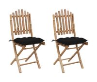 sillas de jardin plegables con cojines 2 unidades bambu