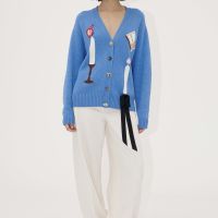 stine goya v-neck intarsia knit cardigan - s