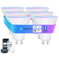 aigostar 65w bombilla inteligente bluetooth mesh bombilla inteligente gu10 works with alexa bombilla led inteligente 555lm rgb  2700k-6500k 6 unidadsrcon bluetooth control remoto y gateway