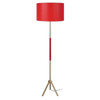 Lámpara de pie trípode madera natural metal rojo pantalla rojo