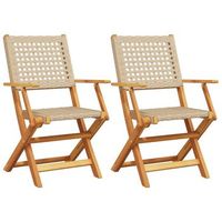 pack 2 uds sillas de jardin  silla de exterior  sillon madera maciza de acacia ratan pe beige