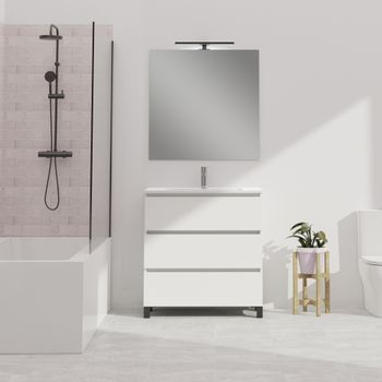 Conjunto De Baño Wink | 90 Cm Blanco | Tres Cajones | Lavabo Empotrado | Mueble Montado | No Incluye Espejo | Alday