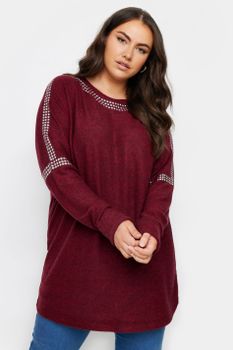 Yours Jersey Burdeos Con Tachuelas, Mujer Curvy Y Tallas Grandes, Yours