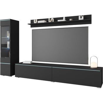 Conjunto De Muebles De Salón Vera I, Juego De Muebles De Salón, Mueble De Televisión, Con Iluminación Led, Color Negro Mate