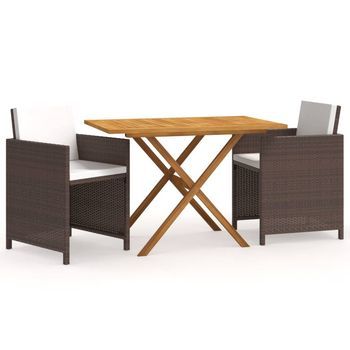 Set De Comedor De Jardín 3 Piezas Con Cojines Marrón Vidaxl