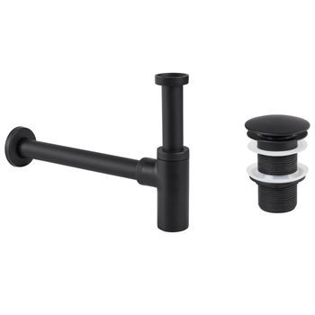 Sifón De Lavabo Con Desagüe Clic Clac De Latón Y Acero Inoxidable Negro Mafredi