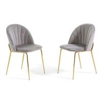 set de 2 sillas tapizadas en terciopelo gris con patas de metal oro - sonia