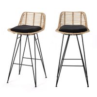 lote de 2 sillas de bar de diseno en ratan h67cm - natural