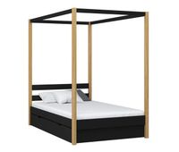cama individual de madera con dosel y cajon n01 negro  roble