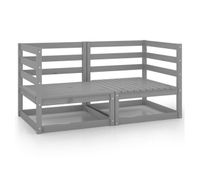 vidaxl sofa de jardin 2 plazas gris madera maciza pino