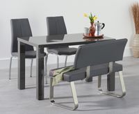 atlanta 120cm dark grey high gloss dining table with cavello chairs and malaga grey bench