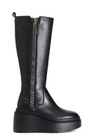 bota de piel con maxi cremallera y plataforma black