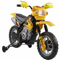 homcom moto electrica para ninos con ruedas de apoyo desmontables faros y musica para ninos 3-6 anos amarillo