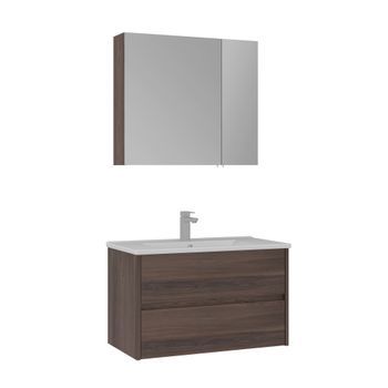 Conjunto De Mueble Con Lavabo Y Espejo (2 Piezas)  - 85 X 45 X 52 Cm - Nogal