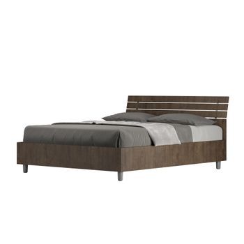 Cama Doble Con Somier 140x200 Con Cabecera Inclinada De Listones Nogal Ankel