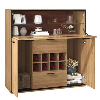 Aparador Para Vinos De Tablero De Partículas Welltin, 110 X 38 X 111 Cm – Madera Natural Y Negro