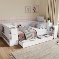 cama 90x200 cm con 4 cajones compartimentos de almacenaje y 1 mesita de noche sofa cama - madera mdf - blanco sin colchon