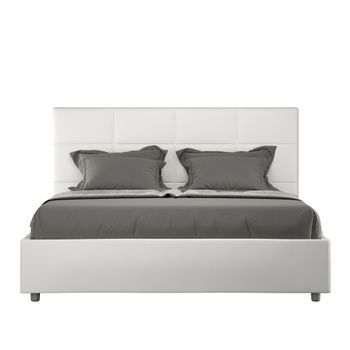 Cama Con Somier Acolchada 160x190 Cuero Sintético Blanco Mika