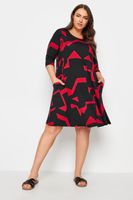 yours vestido corto negro y rojo estampado mujer curvy y tallas grandes yours