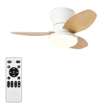 Ventilador de Techo con Luz LED 30W Plástico Efecto Madera Motor DC Silencioso Ø80cm 6 Velocidades Mando Salón Dormitorio