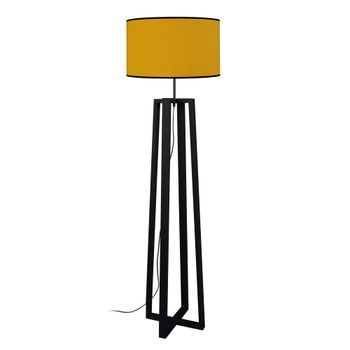 Lámpara de pie cuadrúpedo madera negro pantalla amarillo mostaza
