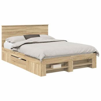 Cama Matrimonial | Cama Para Adulto | Estructura De Cama Con Cabecera Roble Sonoma 140 X 200 Cm