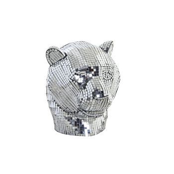 Figura Resina 31x31x32 Leopardo Cromado Plateado