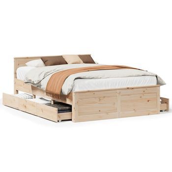 Cama Con Cabecero Sin Colchón Madera Maciza De Pino 140x190 Cm Vidaxl