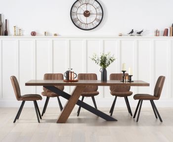 Chateau 180cm Black Leg Industrial Dining Table with Dexter Faux Leather Dining Chairs - Brown, 6 Chairs