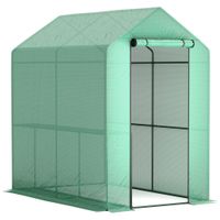 outsunny invernadero de jardin pe estante 2 niveles invernadero de balcon lona reforzada 140 gm chasis de acero 186x120x190cm verde   aosom espana