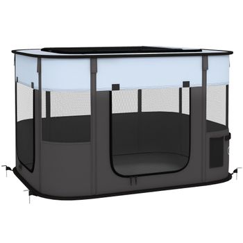 PawHut Parque recinto plegable para perro gato animales pequeños en tela Oxford con almacenamiento 94 x 74 x 60 cm gris y negro