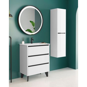 Mueble De Baño Al Suelo Con Lavabo Cerámico De Fondo Reducido | Guías Hettich  | 70-80cm | 70 Cm - Blanco Brillo - Negro
