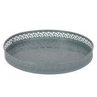 bandeja redonda de hierro azul grisaceo con relieve