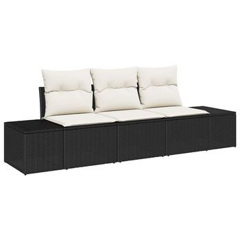 Juego De Sofá Con Cojín 3 Piezas | Mueble De Jardín Negro Ratán Sintético