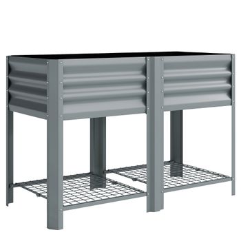 Outsunny Huerto Urbano Elevado con Estante Inferior Mesa de Cultivo de Metal Galvanizado con Forro 120x55x80 cm Gris Plateado