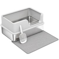 pawhut arenero para gatos de acero inoxidable xl con borde alto pala cepillo y gancho gris claro   aosom espana